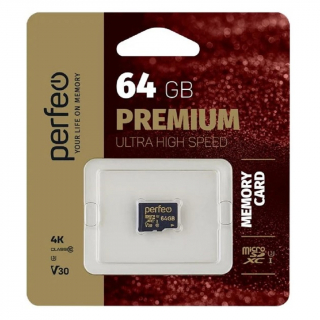 Карта памяти PERFEO MicroSDXC 64Gb Premium class 10 U3