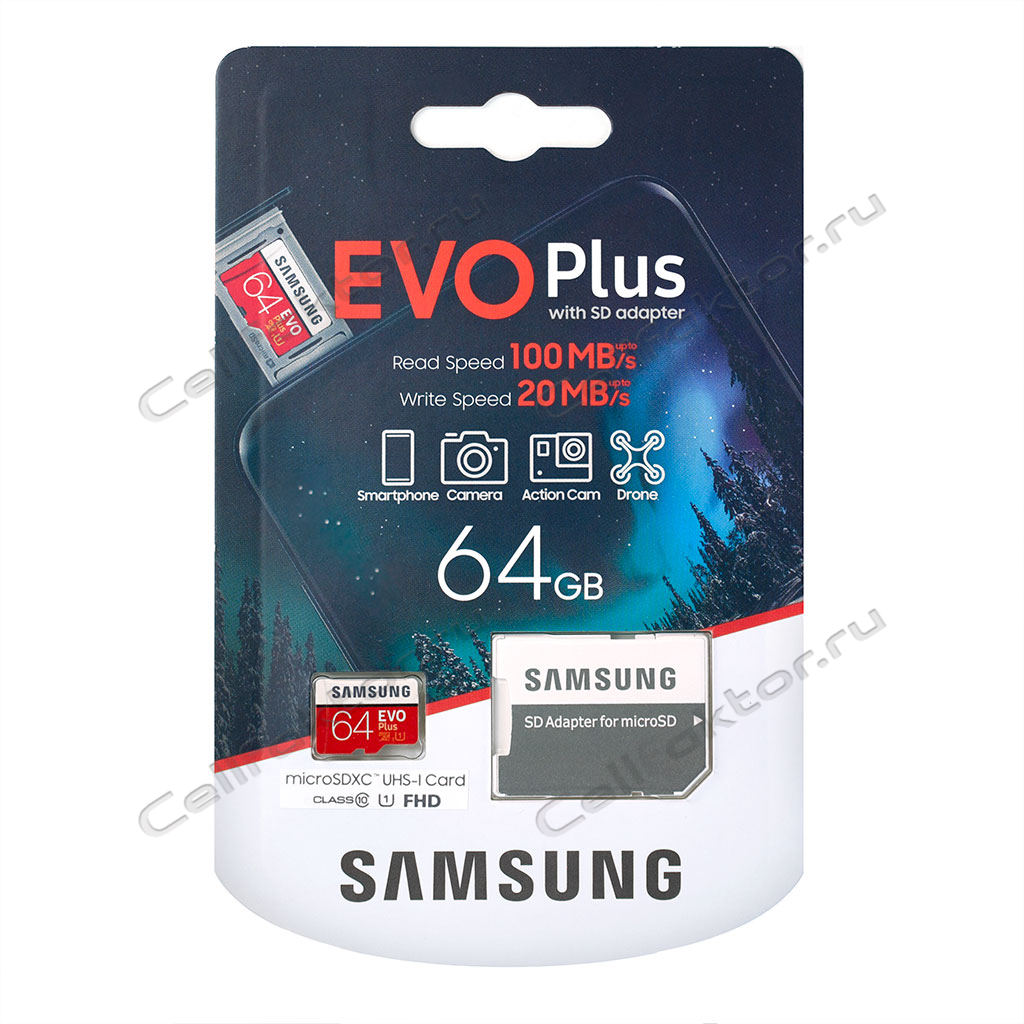 SAMSUNG EVO+ MicroSDXC 64Gb Class 10 карта памяти купить оптом в СеллФактор с доставкой по Москве и России