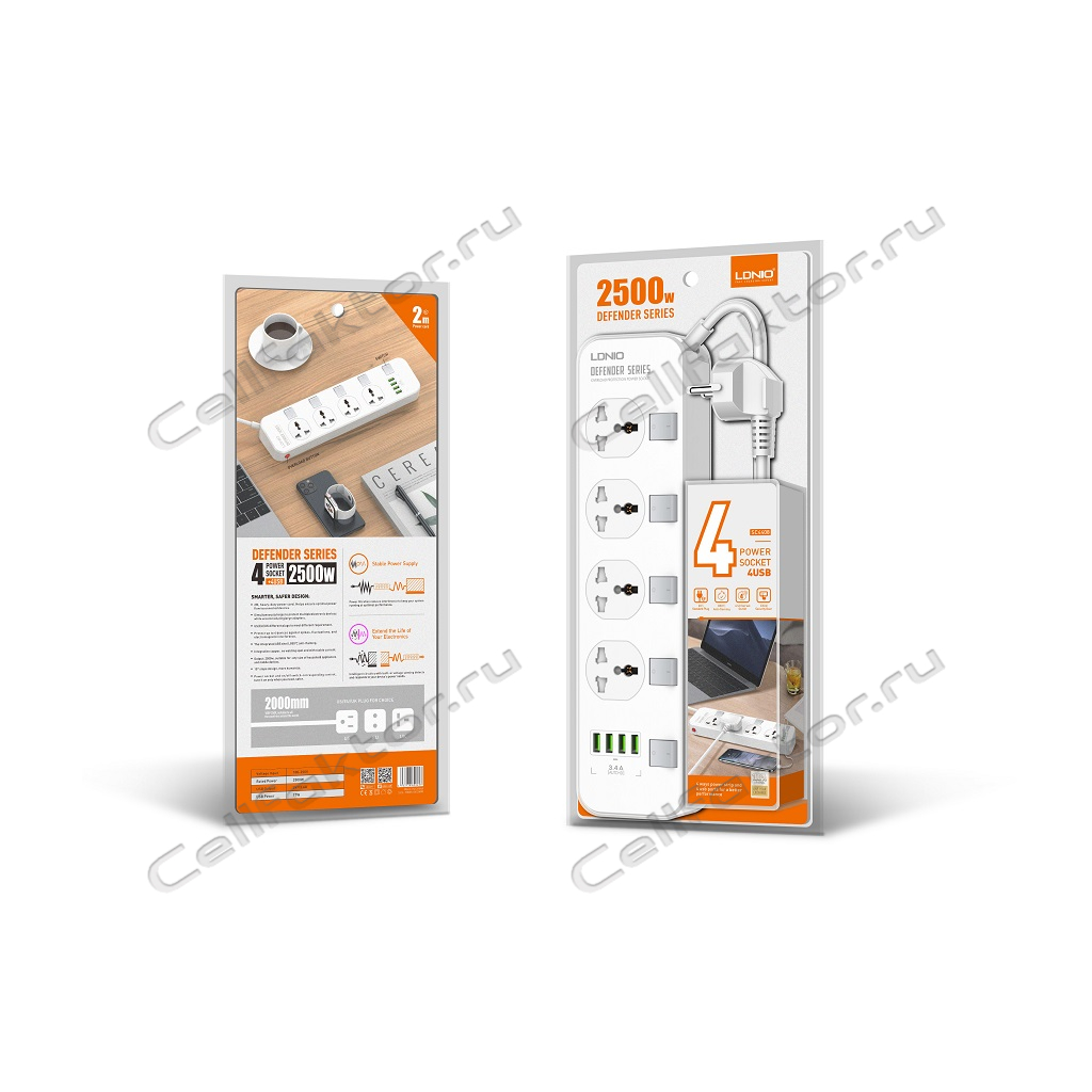 Сетевой фильтр LDNIO SC4408 4 USB white + 4 универсальные розетки
