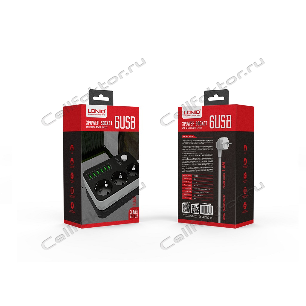 Сетевой фильтр LDNIO SE3631 6 USB black + 4 розетки